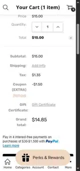 EXTRA coupon verification screenshot