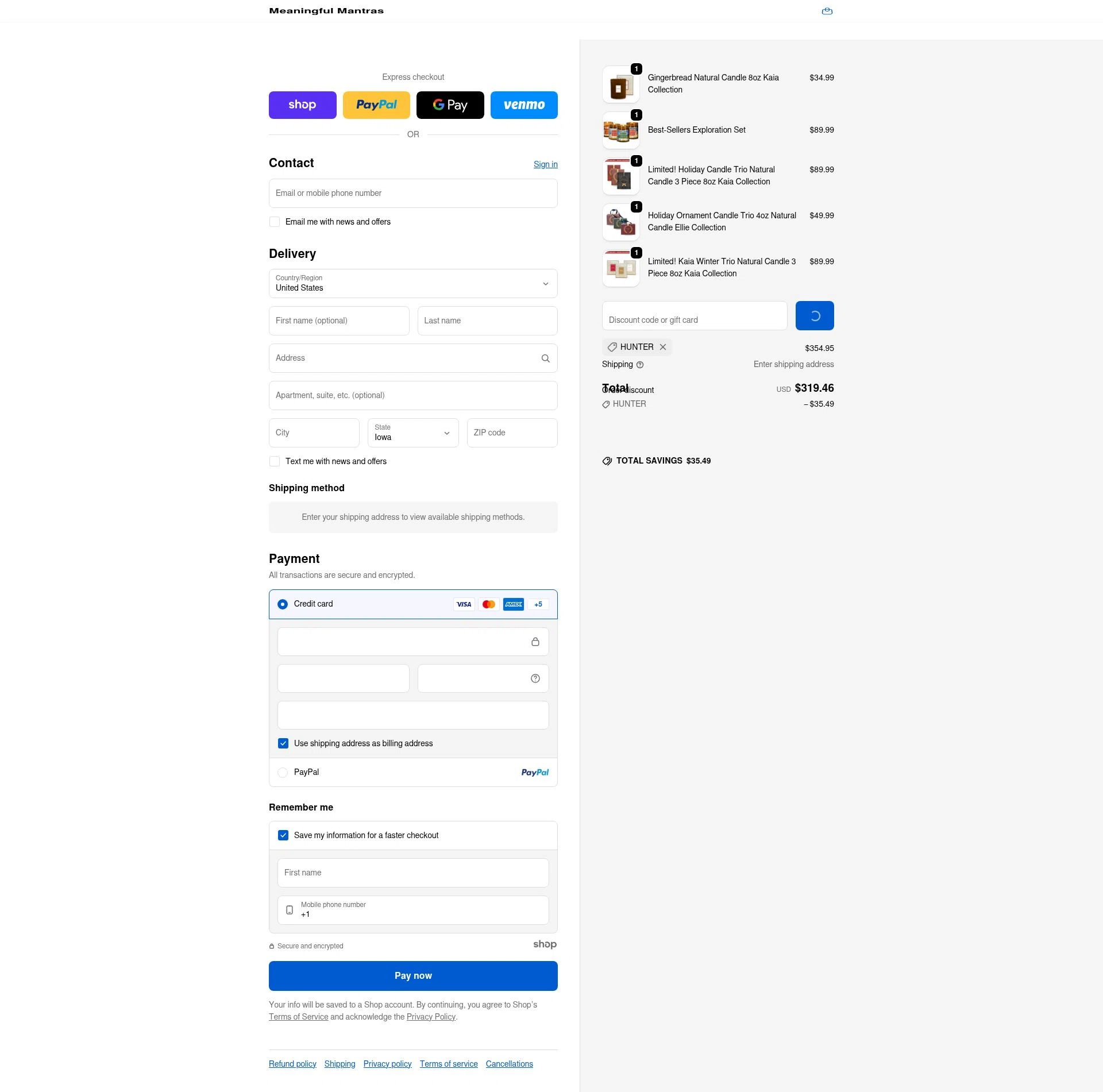 Meaningful Mantras checkout page showing Meaningful Mantras promo code box | Screenshot taken by SimplyCodes community member on Jan 3, 2026