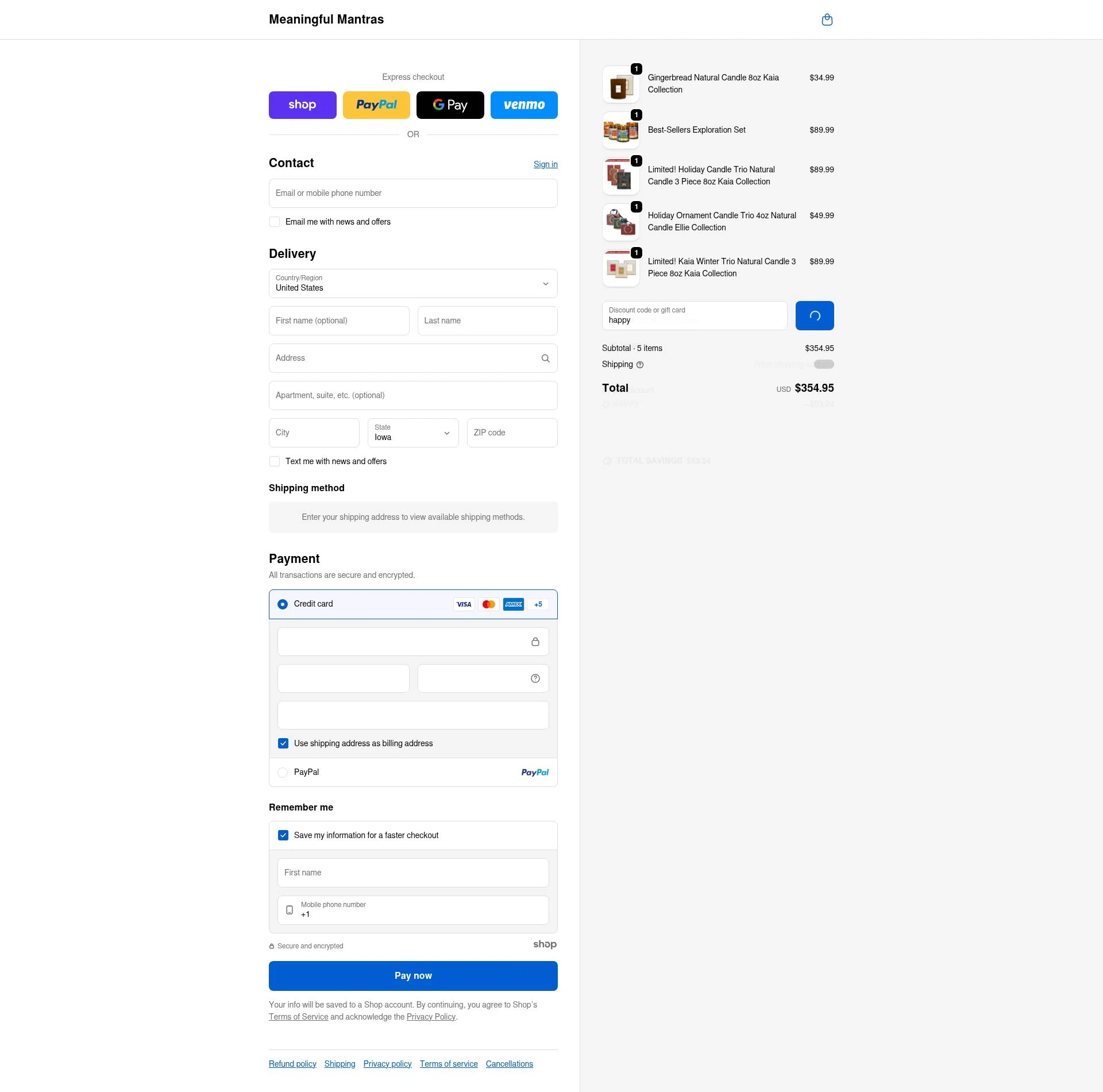Meaningful Mantras checkout page showing Meaningful Mantras promo code box | Screenshot taken by SimplyCodes community member on Jan 3, 2026