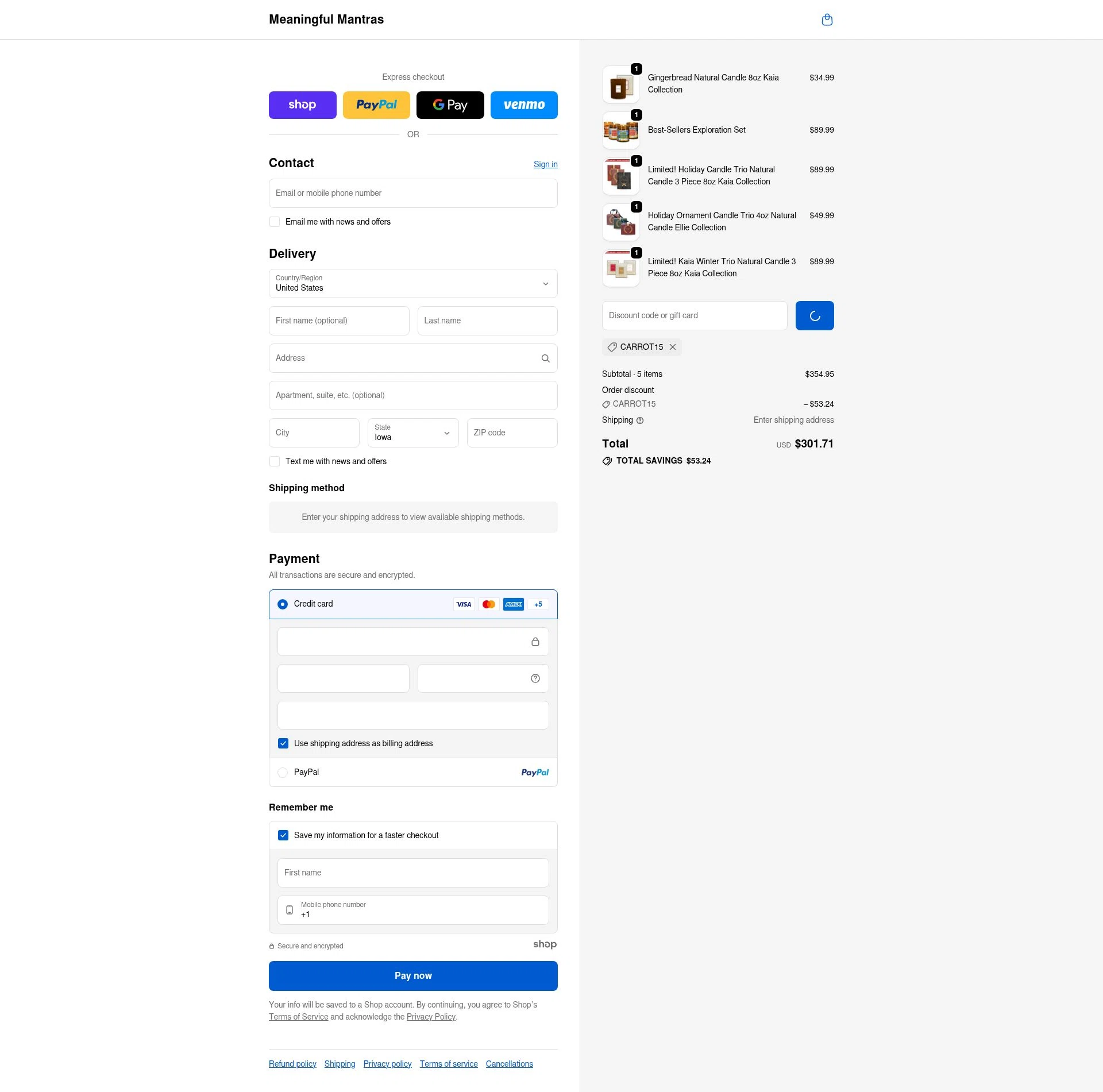 Meaningful Mantras checkout page showing Meaningful Mantras promo code box | Screenshot taken by SimplyCodes community member on Jan 3, 2026