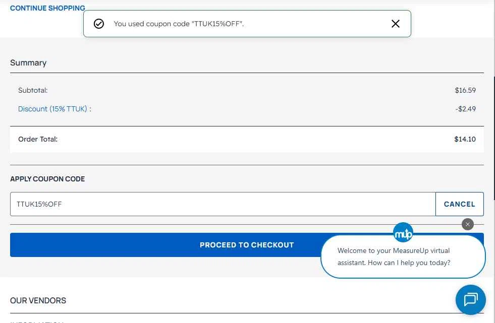 MeasureUp checkout page showing MeasureUp coupon code box | Screenshot taken by SimplyCodes community member on Nov 13, 2025
