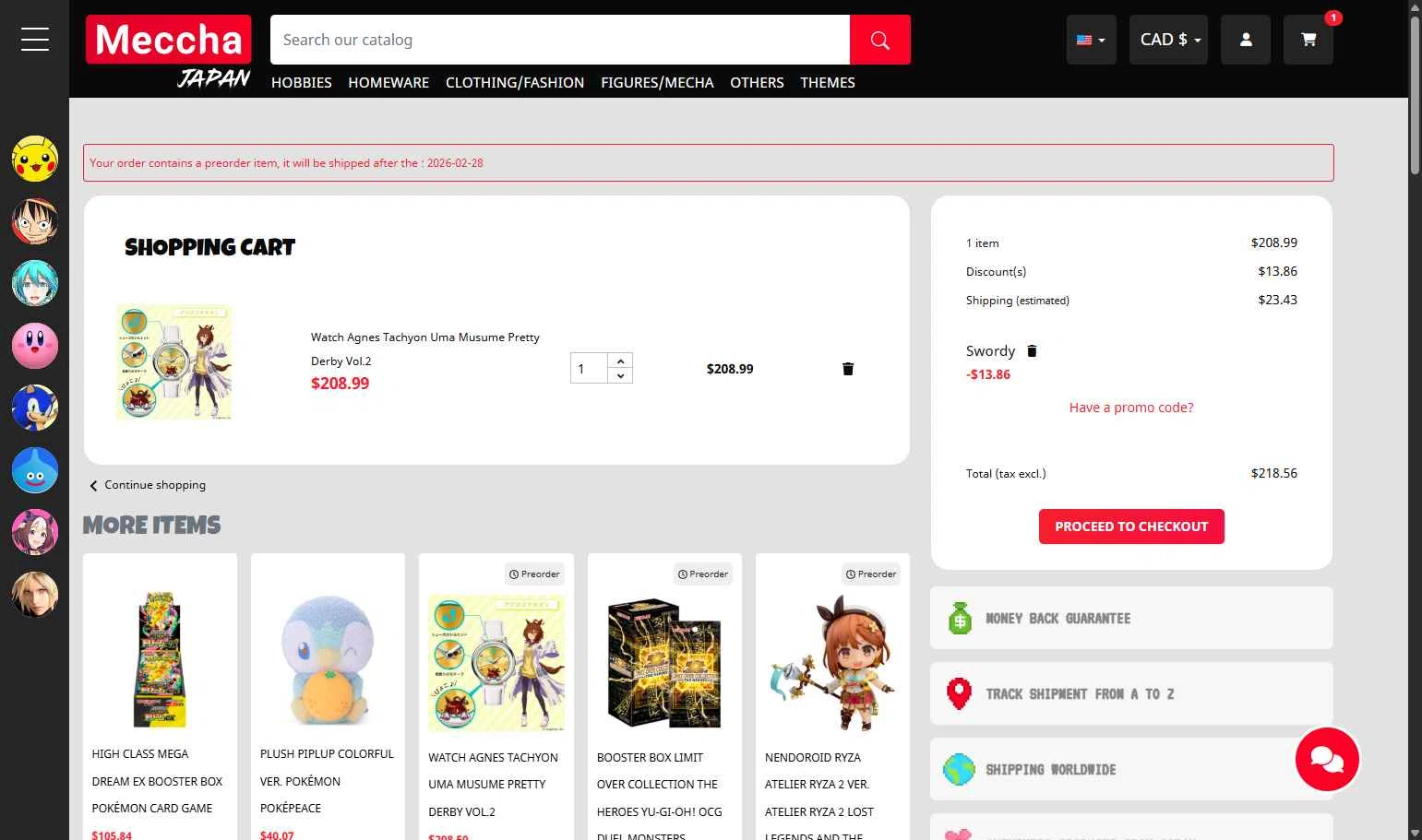 Meccha-Japan checkout page showing Meccha-Japan promo code box | Screenshot taken by SimplyCodes community member on Jan 8, 2026
