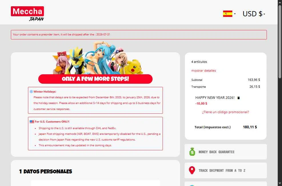 Meccha-Japan checkout page showing Meccha-Japan promo code box | Screenshot taken by SimplyCodes community member on Jan 3, 2026