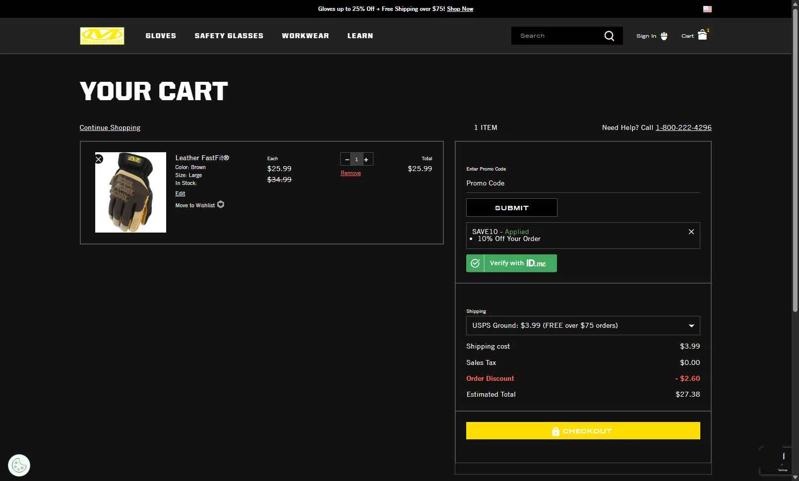 Mechanix Wear checkout page showing Mechanix Wear promo code box | Screenshot taken by SimplyCodes community member on Nov 17, 2025