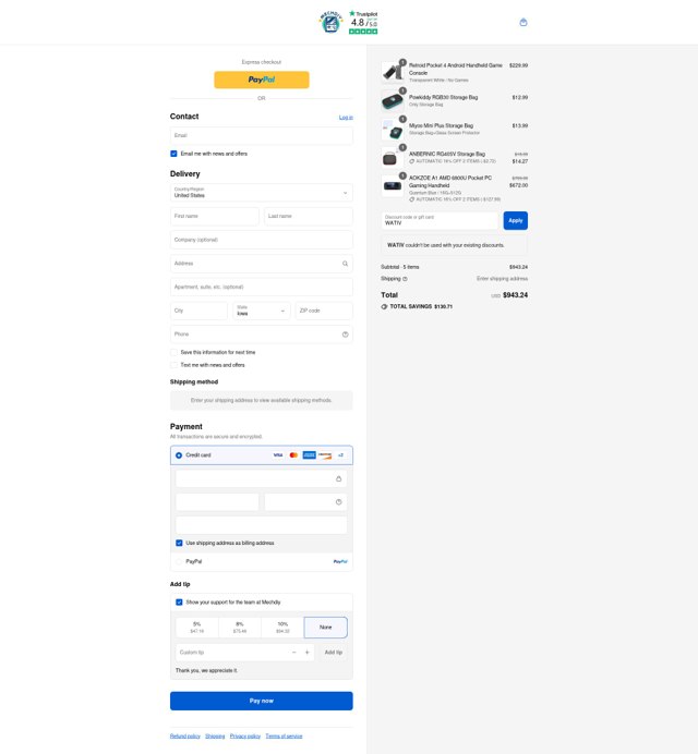 Mechdiy checkout page showing Mechdiy discount code box | Screenshot taken by SimplyCodes community member on Sep 5, 2025