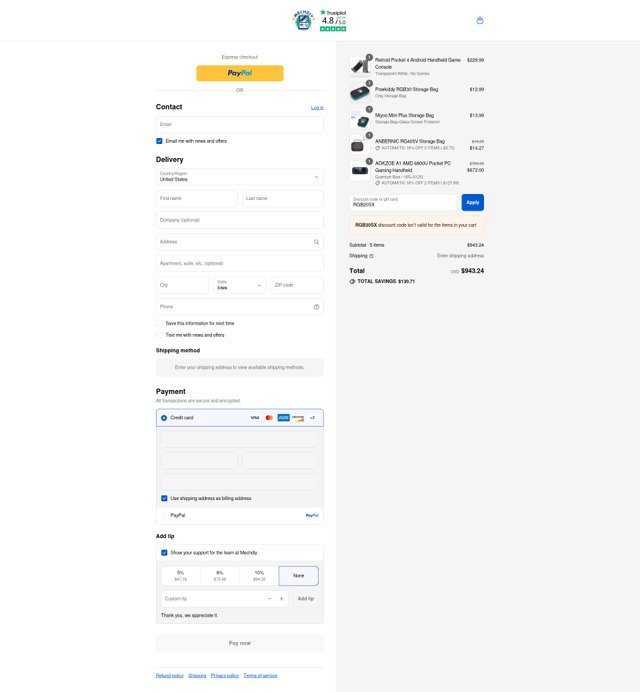Mechdiy checkout page showing Mechdiy discount code box | Screenshot taken by SimplyCodes community member on Sep 5, 2025