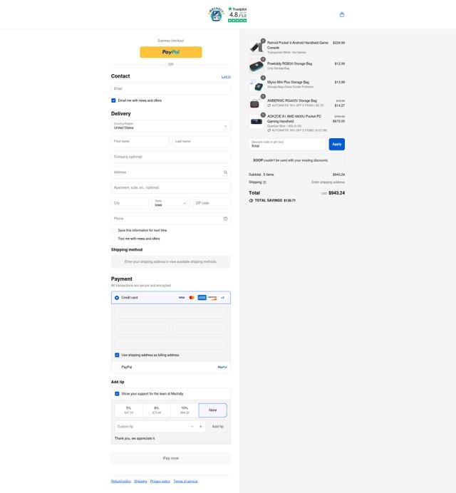 Mechdiy checkout page showing Mechdiy discount code box | Screenshot taken by SimplyCodes community member on Sep 5, 2025