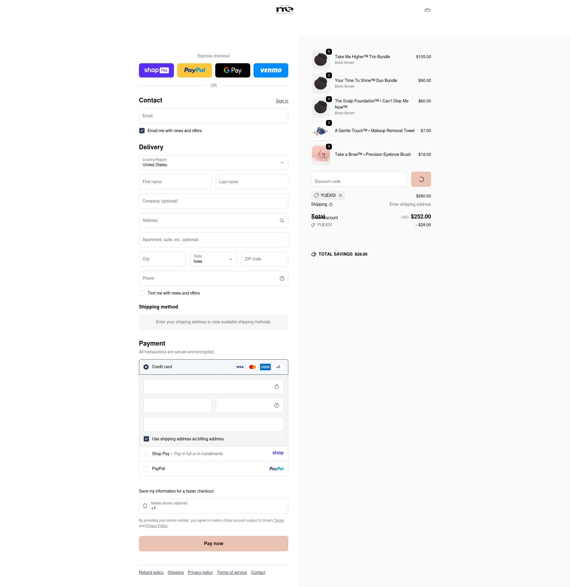 ME Cosmetics checkout page showing ME Cosmetics promo code box | Screenshot taken by SimplyCodes community member on Jan 7, 2026