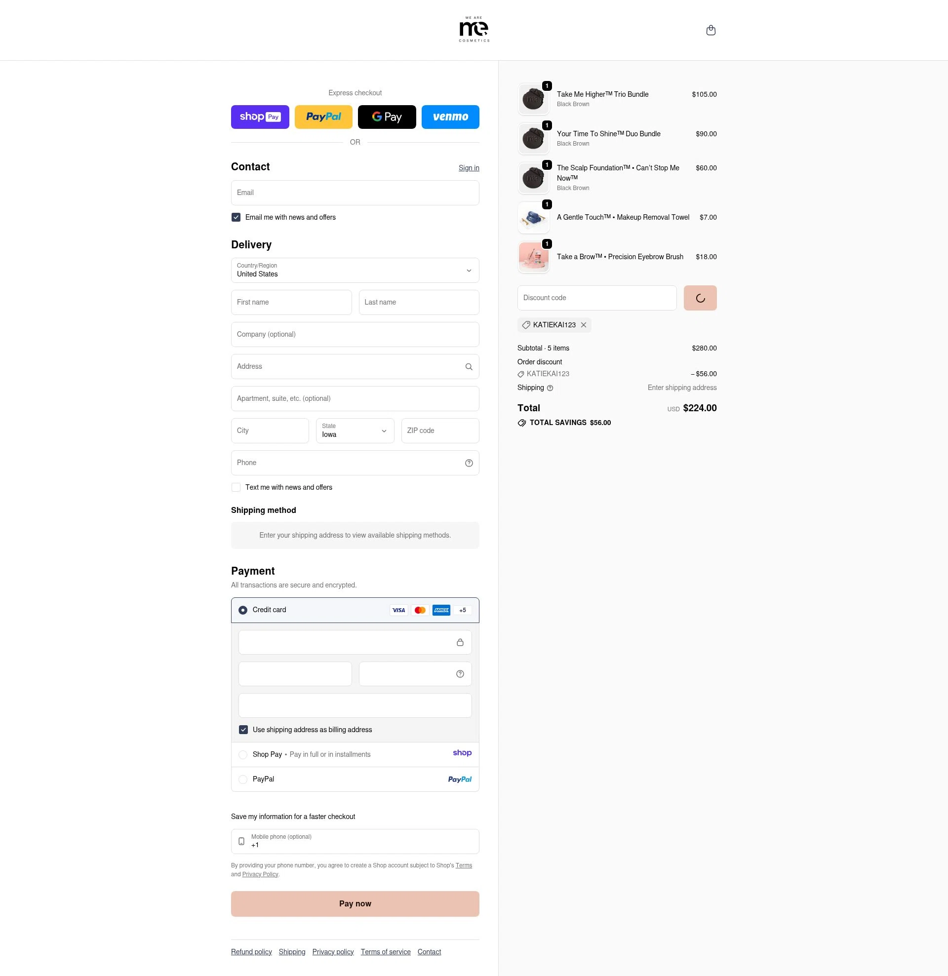 ME Cosmetics checkout page showing ME Cosmetics promo code box | Screenshot taken by SimplyCodes community member on Jan 7, 2026