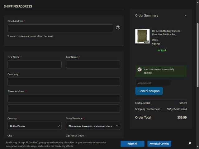 Medals of America checkout page showing Medals of America discount code box | Screenshot taken by SimplyCodes community member on Aug 25, 2025