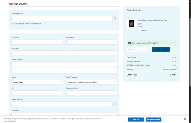 Medals of America checkout page showing Medals of America discount code box | Screenshot taken by SimplyCodes community member on Sep 2, 2025