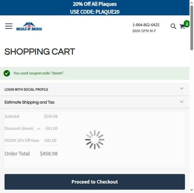 Medals of America checkout page showing Medals of America discount code box | Screenshot taken by SimplyCodes community member on Sep 6, 2025