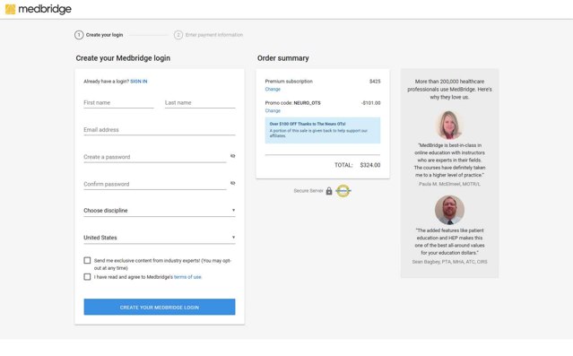 MedBridge checkout page showing MedBridge promo code box | Screenshot taken by SimplyCodes community member on Aug 22, 2025