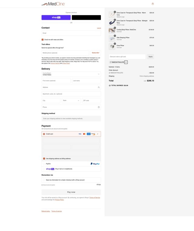 MedCline checkout page showing MedCline discount code box | Screenshot taken by SimplyCodes community member on Jan 24, 2025