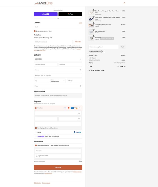 MedCline checkout page showing MedCline discount code box | Screenshot taken by SimplyCodes community member on Feb 8, 2025