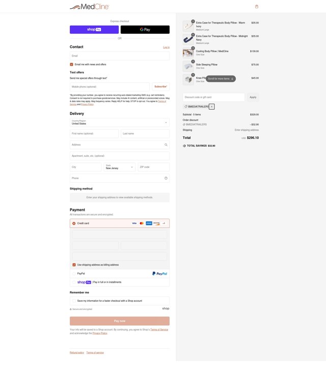 MedCline checkout page showing MedCline discount code box | Screenshot taken by SimplyCodes community member on Feb 24, 2025