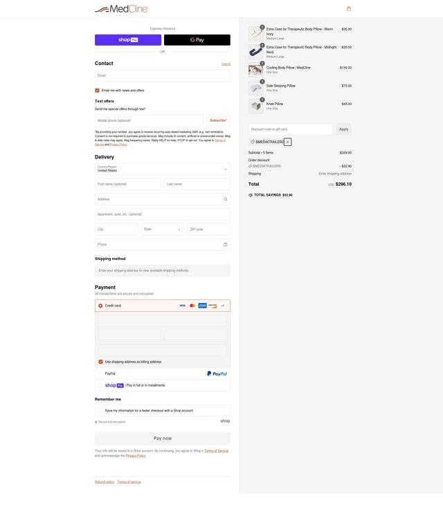 MedCline checkout page showing MedCline discount code box | Screenshot taken by SimplyCodes community member on Jan 27, 2025