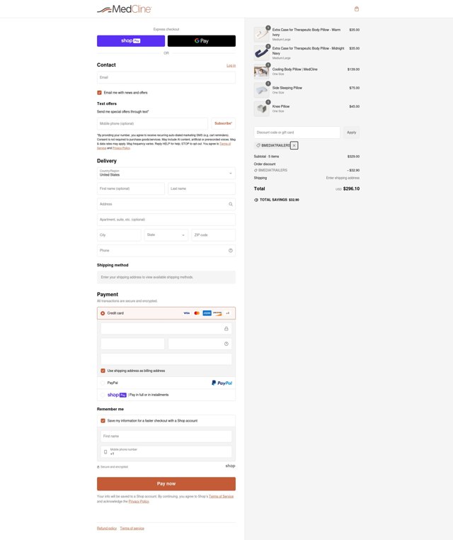 MedCline checkout page showing MedCline discount code box | Screenshot taken by SimplyCodes community member on Feb 4, 2025