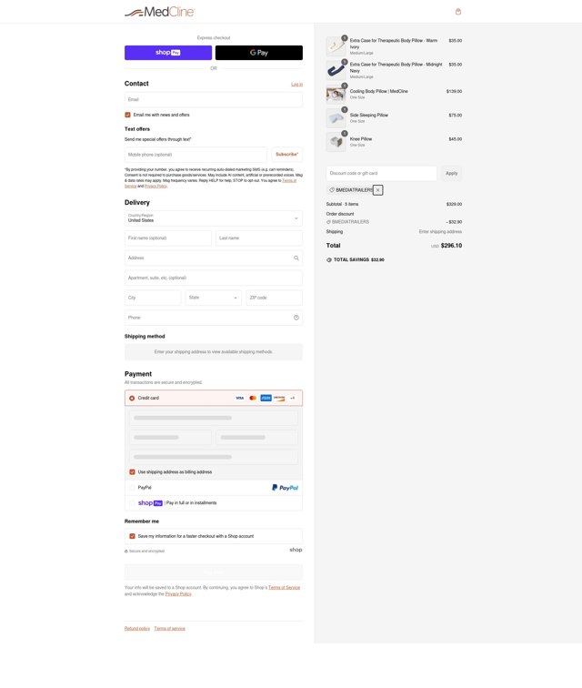 MedCline checkout page showing MedCline discount code box | Screenshot taken by SimplyCodes community member on Feb 23, 2025
