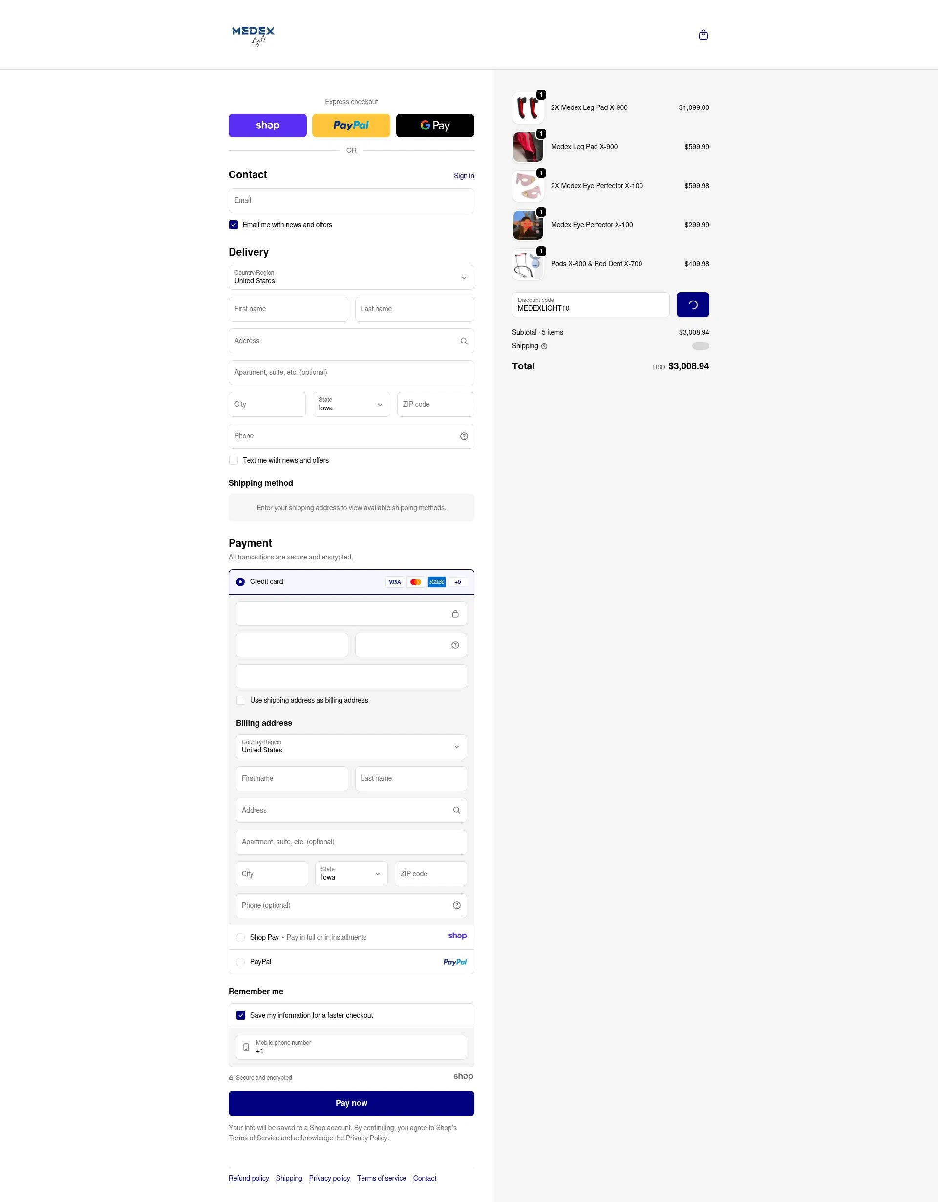 Medex Light checkout page showing Medex Light promo code box | Screenshot taken by SimplyCodes community member on Dec 26, 2025