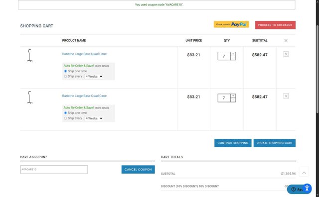 Avacare Medical checkout page showing Avacare Medical coupon code box | Screenshot taken by SimplyCodes community member on Sep 5, 2025