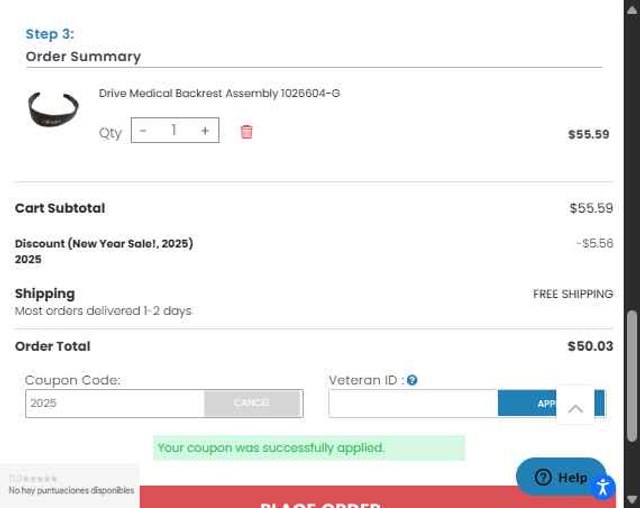 Avacare Medical checkout page showing Avacare Medical coupon code box | Screenshot taken by SimplyCodes community member on Sep 5, 2025