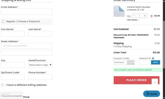 Avacare Medical checkout page showing Avacare Medical coupon code box | Screenshot taken by SimplyCodes community member on Aug 31, 2025