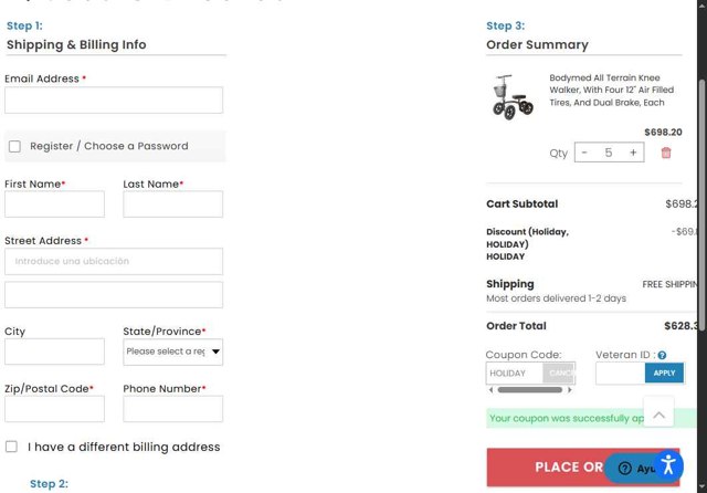 Avacare Medical checkout page showing Avacare Medical coupon code box | Screenshot taken by SimplyCodes community member on Aug 19, 2025