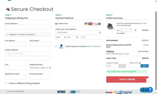 Avacare Medical checkout page showing Avacare Medical coupon code box | Screenshot taken by SimplyCodes community member on Sep 8, 2025