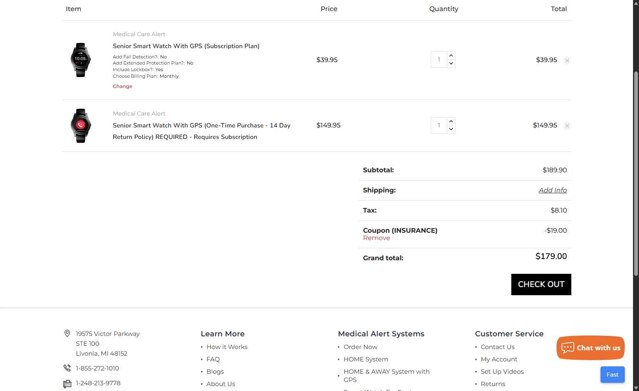 Medical Care Alert checkout page showing Medical Care Alert coupon code box | Screenshot taken by SimplyCodes community member on Jul 17, 2025
