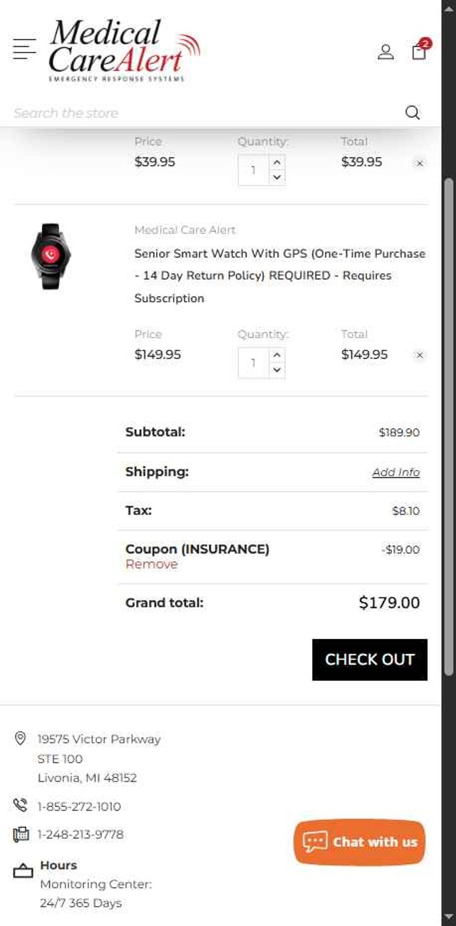 Medical Care Alert checkout page showing Medical Care Alert coupon code box | Screenshot taken by SimplyCodes community member on Jul 17, 2025