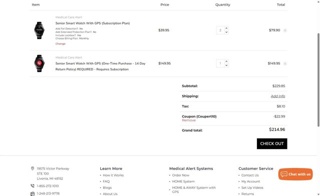 Medical Care Alert checkout page showing Medical Care Alert coupon code box | Screenshot taken by SimplyCodes community member on May 20, 2025