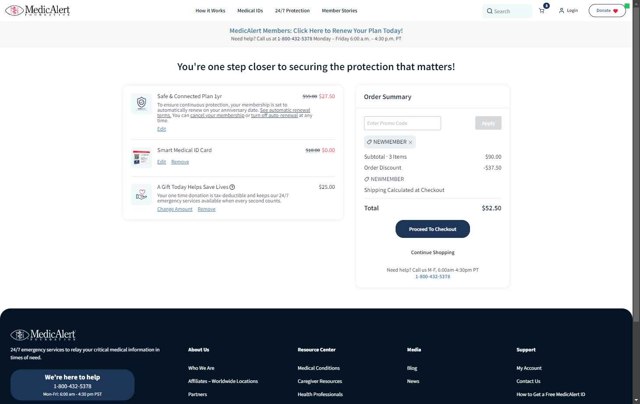 MedicAlert checkout page showing MedicAlert coupon code box | Screenshot taken by SimplyCodes community member on Sep 3, 2025