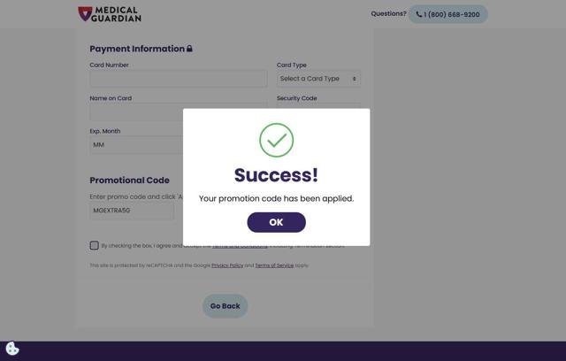Medical Guardian checkout page showing Medical Guardian promo code box | Screenshot taken by SimplyCodes community member on Aug 27, 2025