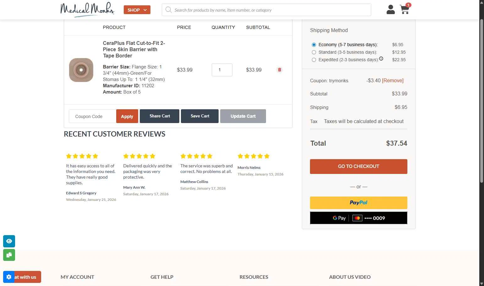Medical Monks checkout page showing Medical Monks coupon code box | Screenshot taken by SimplyCodes community member on Jan 25, 2026