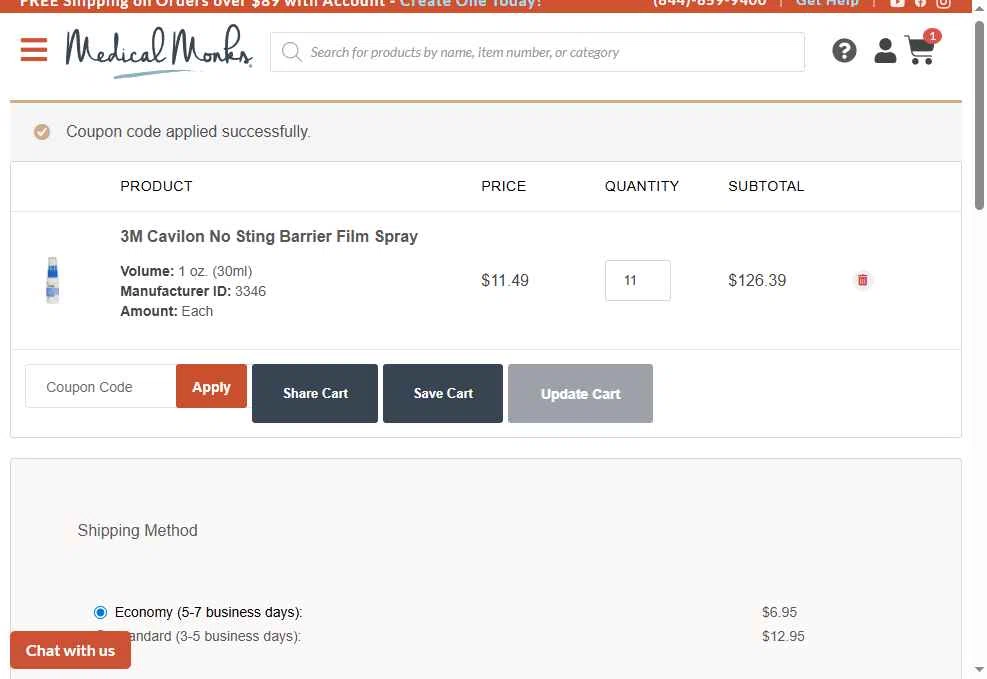 Medical Monks checkout page showing Medical Monks coupon code box | Screenshot taken by SimplyCodes community member on Jan 25, 2026