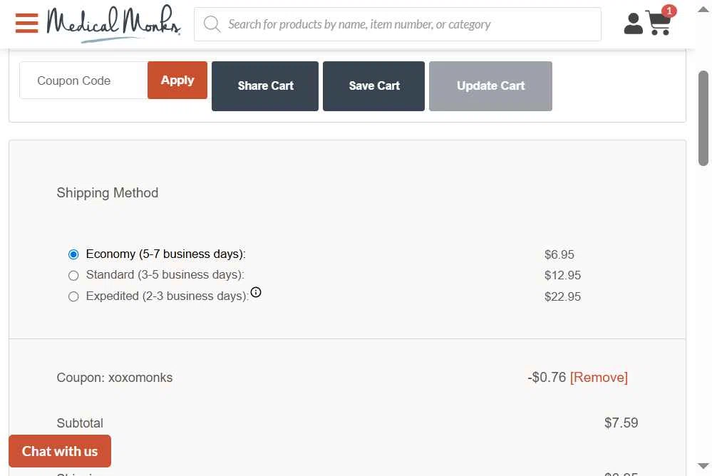 Medical Monks checkout page showing Medical Monks coupon code box | Screenshot taken by SimplyCodes community member on Feb 4, 2026