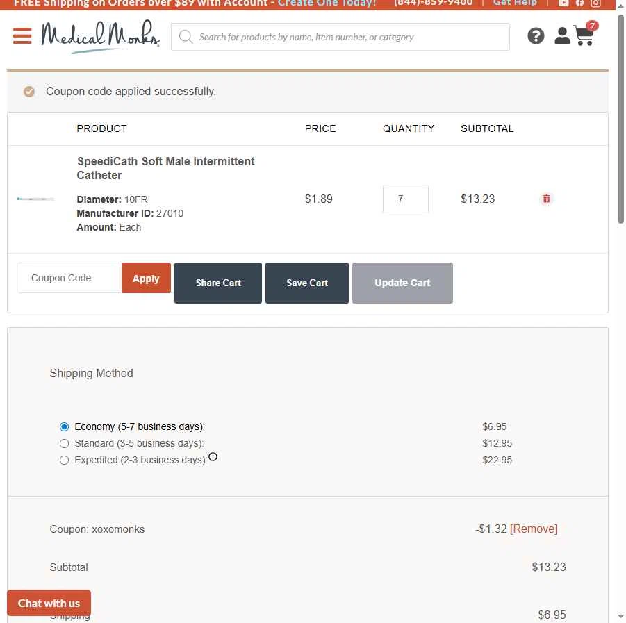 Medical Monks checkout page showing Medical Monks coupon code box | Screenshot taken by SimplyCodes community member on Feb 13, 2026