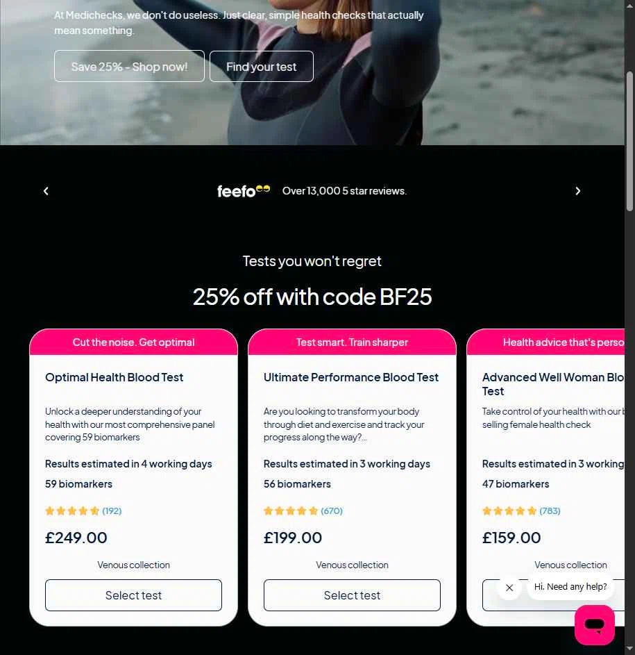 Medichecks checkout page showing Medichecks promo code box | Screenshot taken by SimplyCodes community member on Nov 28, 2025