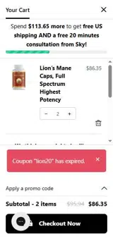 LION20 coupon verification screenshot