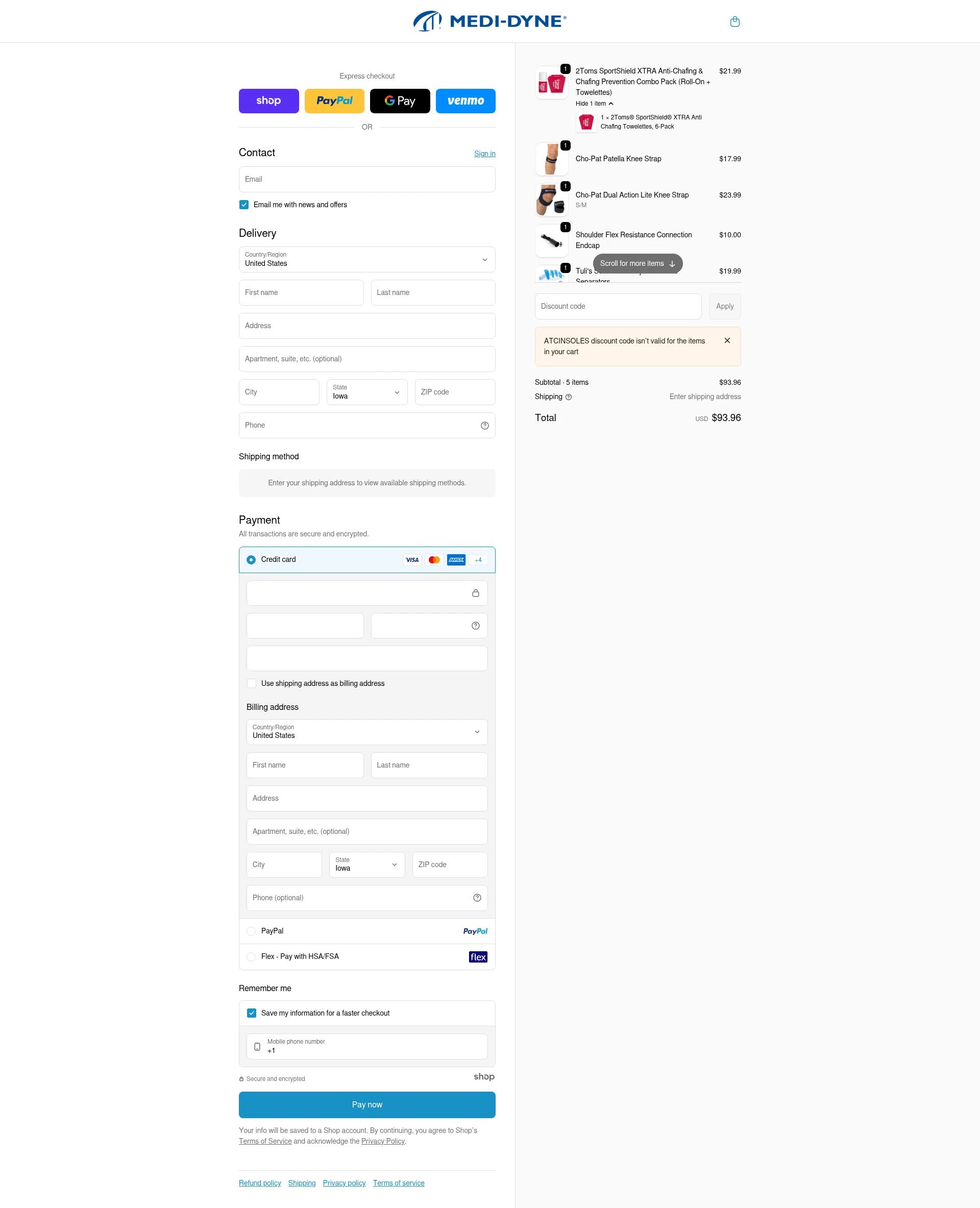 Medi-Dyne checkout page showing Medi-Dyne promo code box | Screenshot taken by SimplyCodes community member on Dec 31, 2025