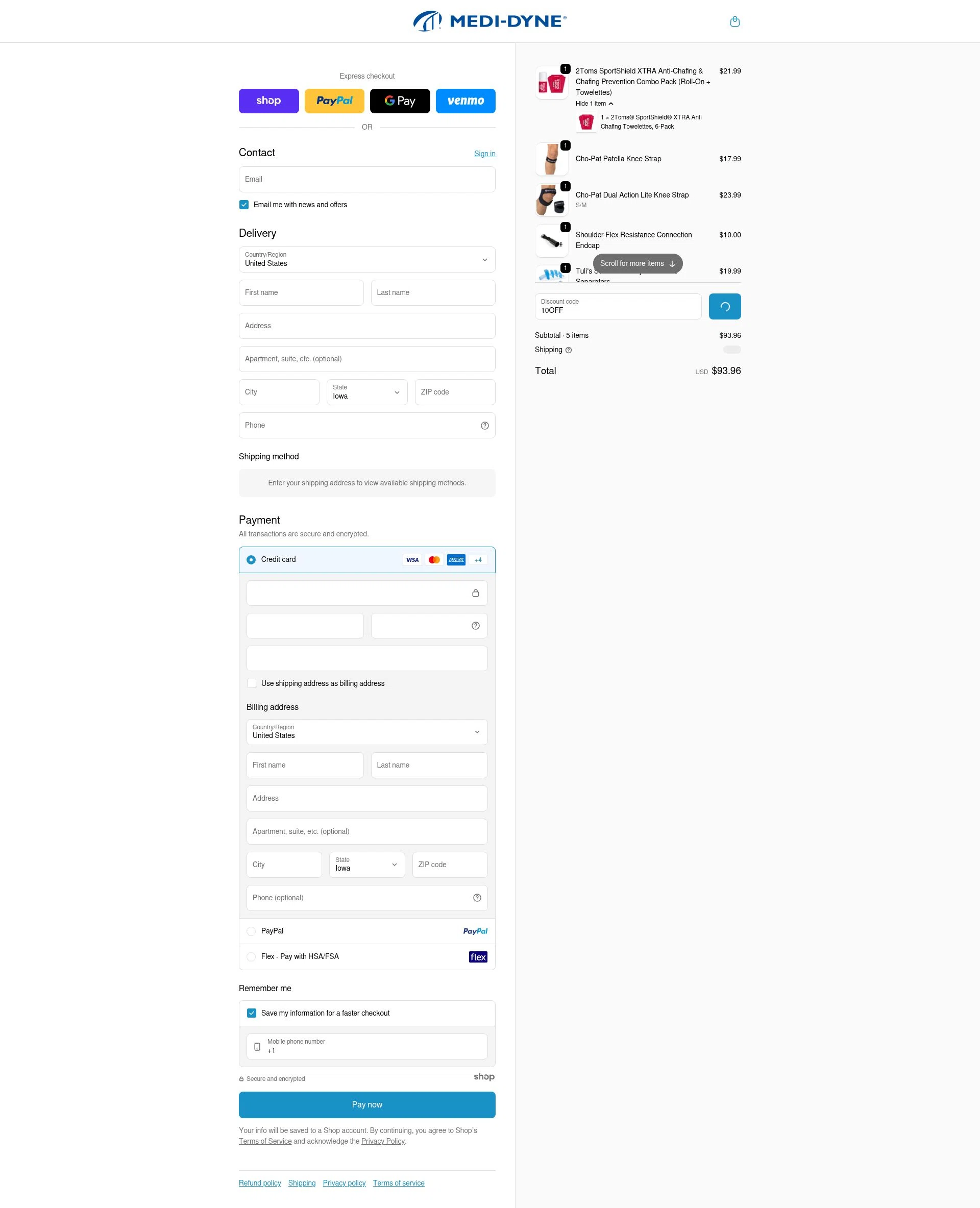 Medi-Dyne checkout page showing Medi-Dyne promo code box | Screenshot taken by SimplyCodes community member on Dec 31, 2025