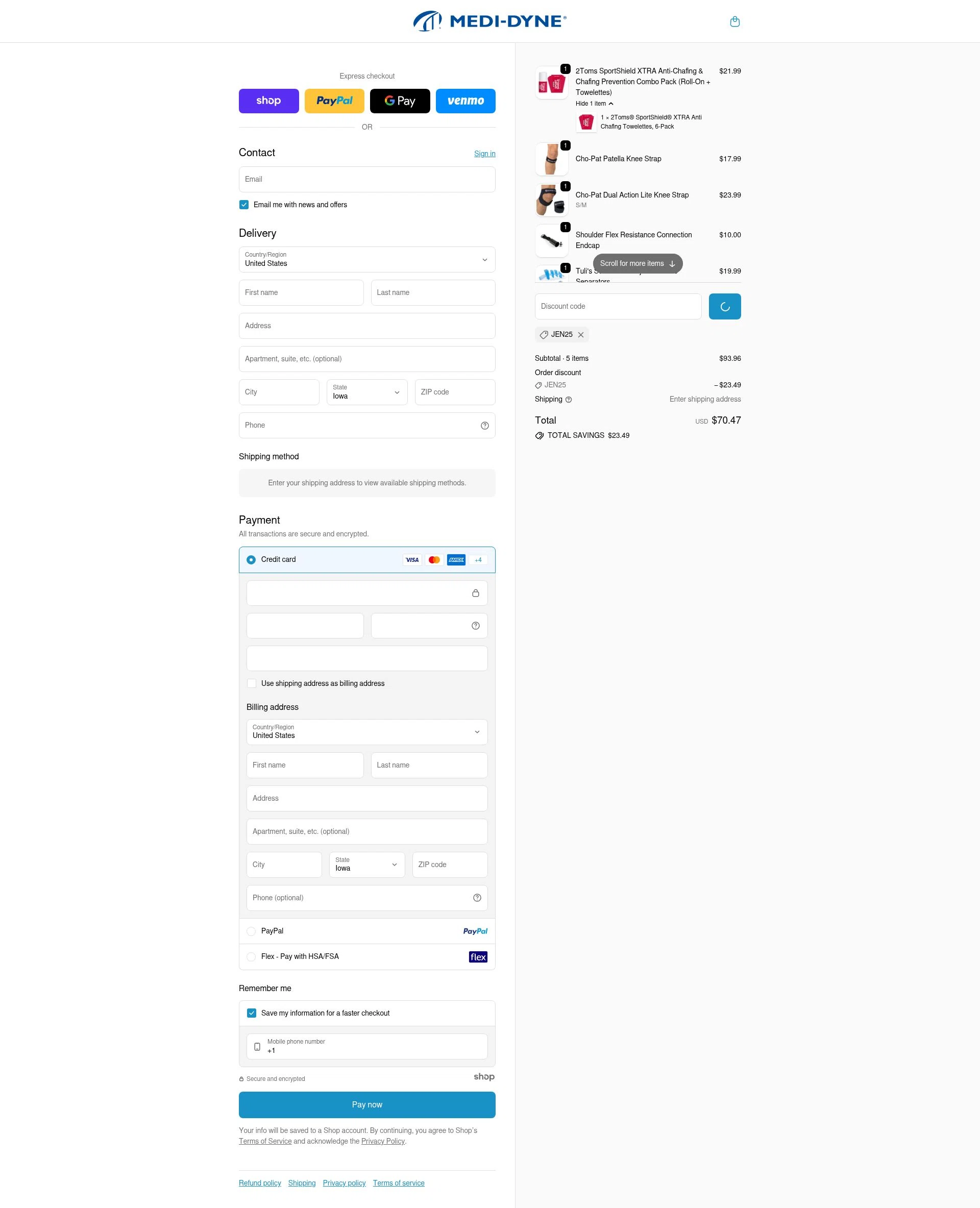 Medi-Dyne checkout page showing Medi-Dyne promo code box | Screenshot taken by SimplyCodes community member on Dec 31, 2025