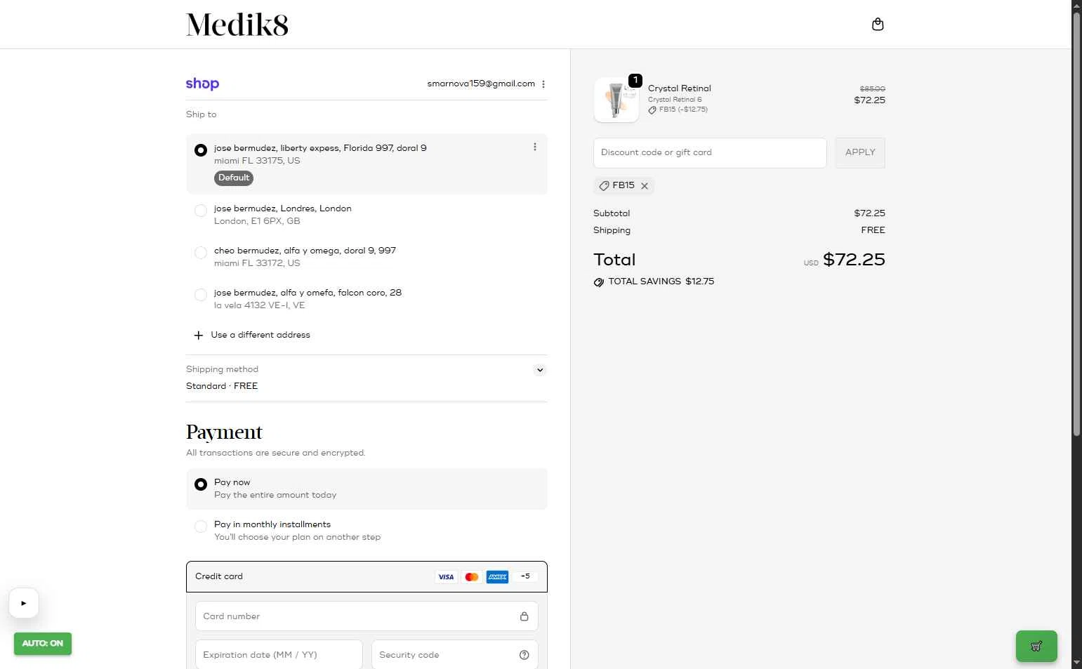 Medik8 US checkout page showing Medik8 US promo code box | Screenshot taken by SimplyCodes community member on Feb 20, 2026
