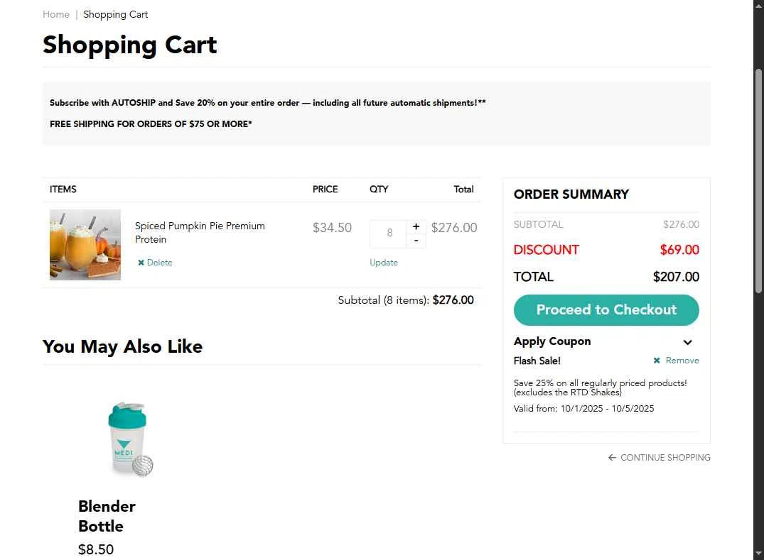 Medi-Weightloss checkout page showing Medi-Weightloss promo code box | Screenshot taken by SimplyCodes community member on Oct 1, 2025