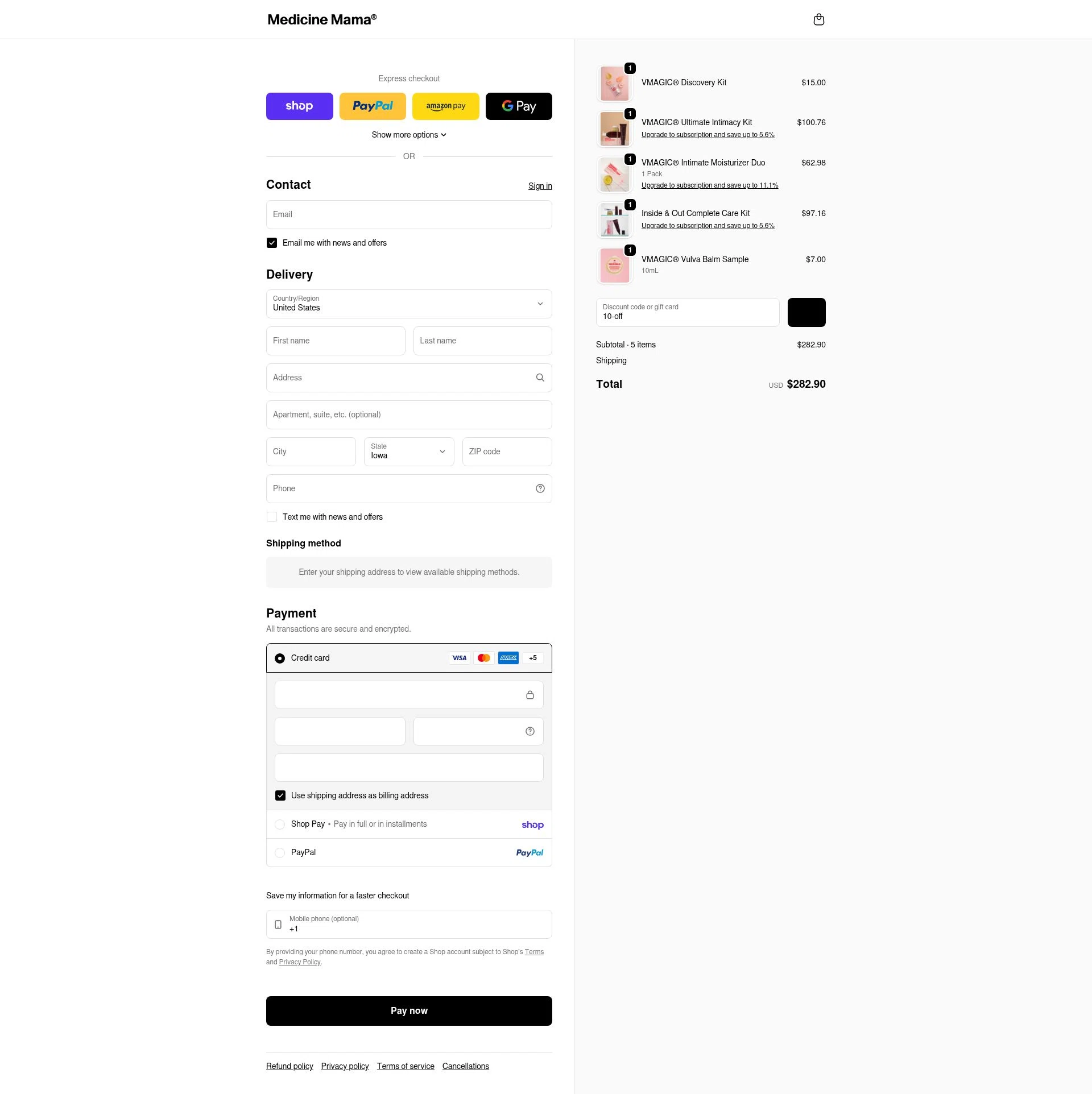 Medicine Mama's Apothecary checkout page showing Medicine Mama's Apothecary promo code box | Screenshot taken by SimplyCodes community member on Feb 18, 2026