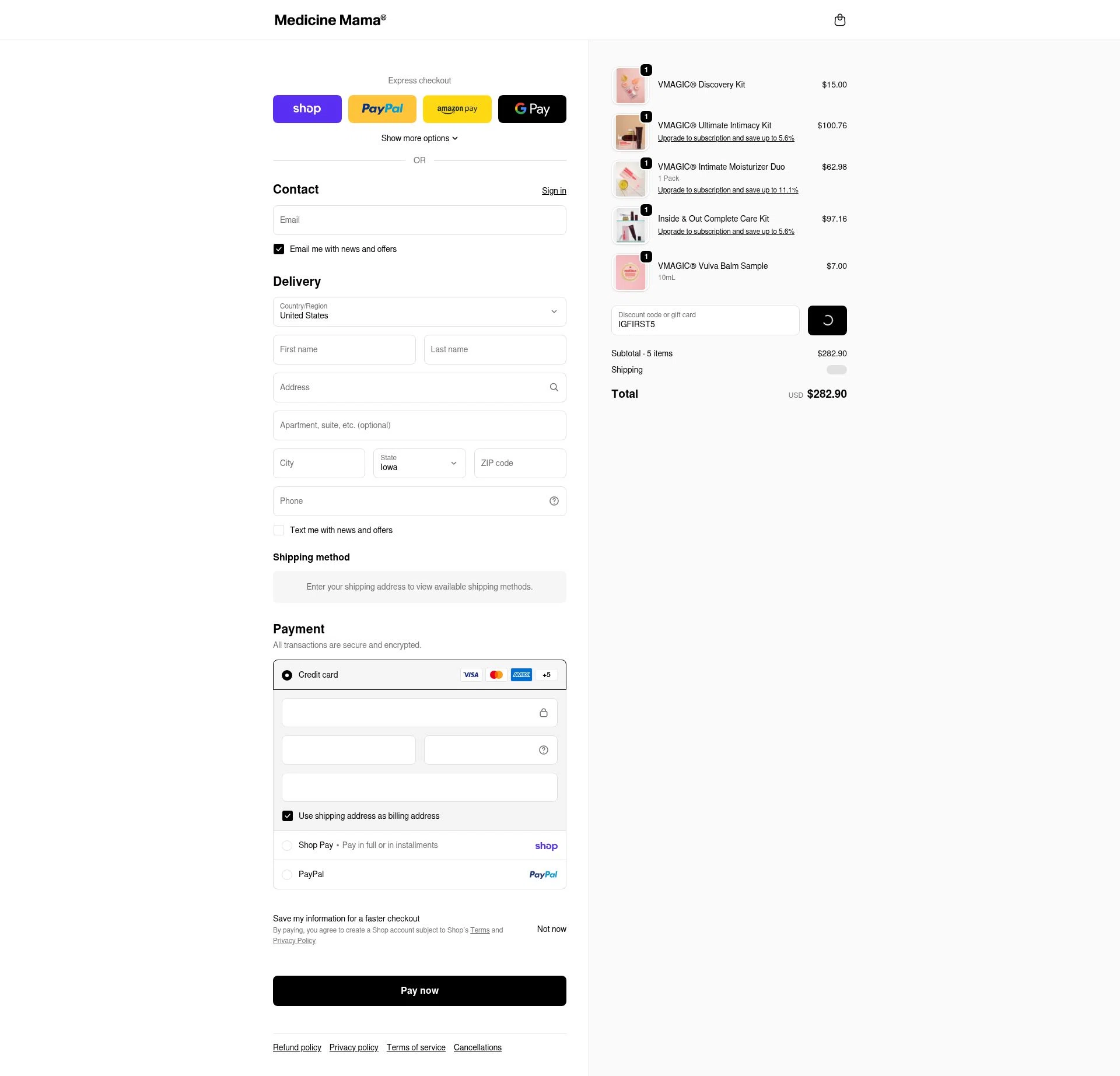 Medicine Mama's Apothecary checkout page showing Medicine Mama's Apothecary promo code box | Screenshot taken by SimplyCodes community member on Feb 18, 2026