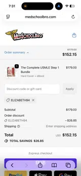 MedSchoolBro coupon verification screenshot