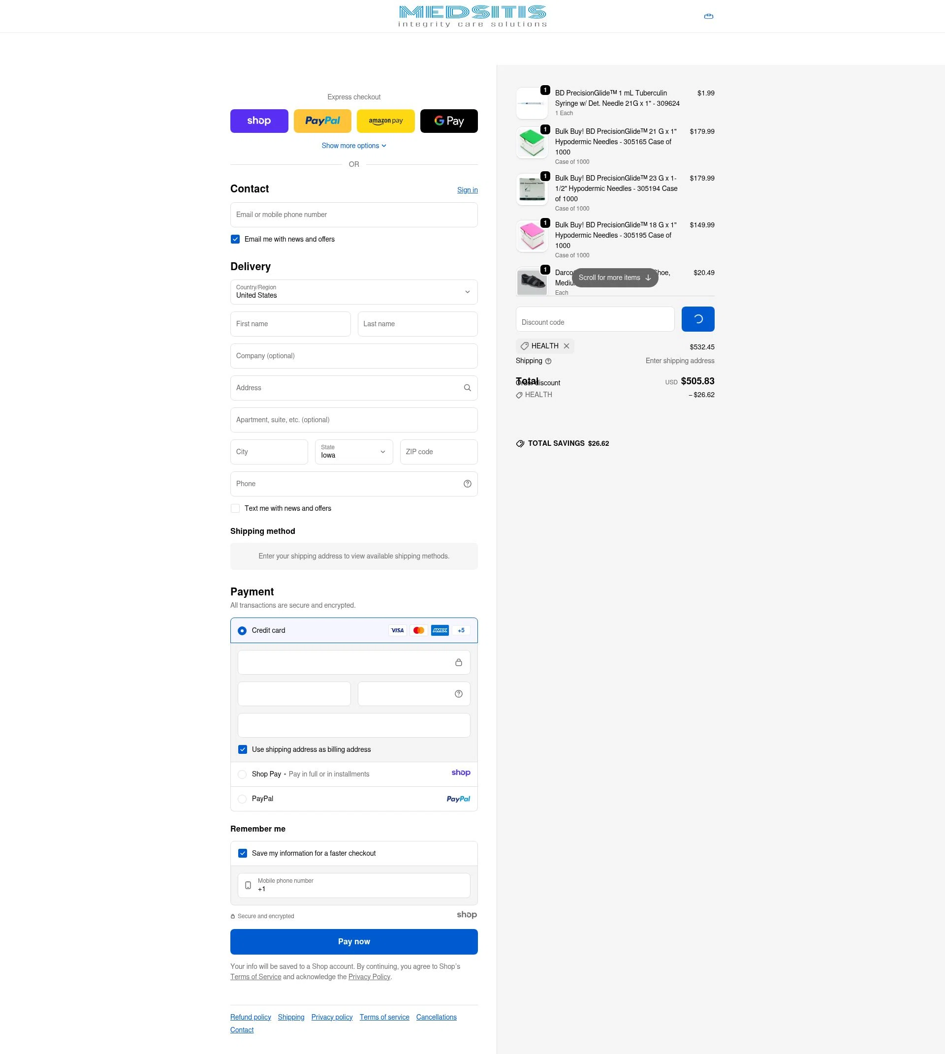 Medsitis checkout page showing Medsitis discount code box | Screenshot taken by SimplyCodes community member on Dec 28, 2025