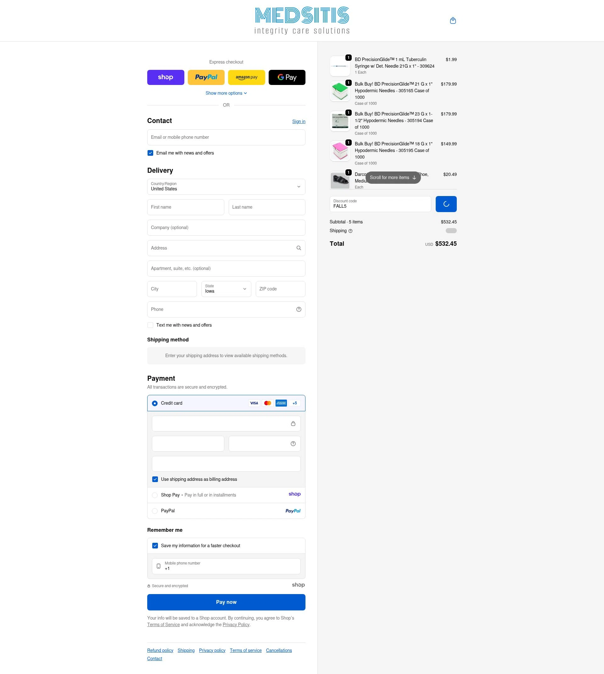 Medsitis checkout page showing Medsitis discount code box | Screenshot taken by SimplyCodes community member on Jan 7, 2026